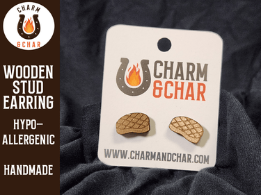 Steak Wood Stud Earrings - Food Fashion Earring - Stud Earring - Charm and Char